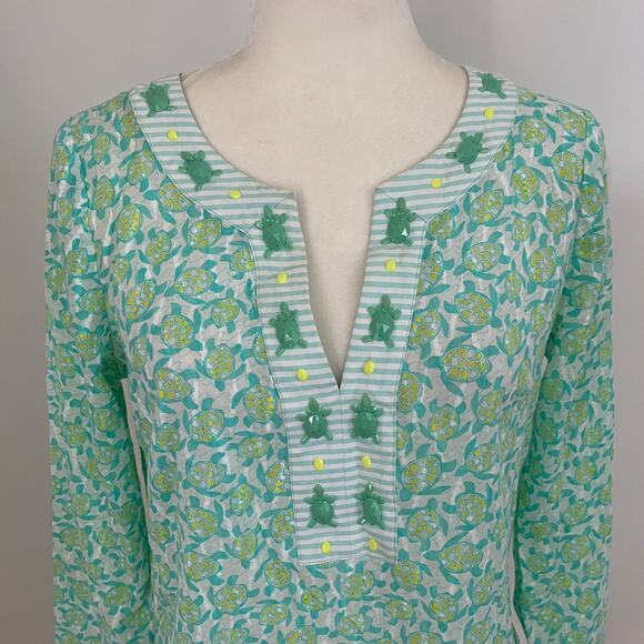 Vineyard Vines Women’s Beaded Turtle Swim Cover Up Tunic Top XS Beach Green - Picture 2 of 5